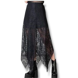Killstar Long Black Lace Semi-Sheer Goth Punk Skirt VGUC S/M